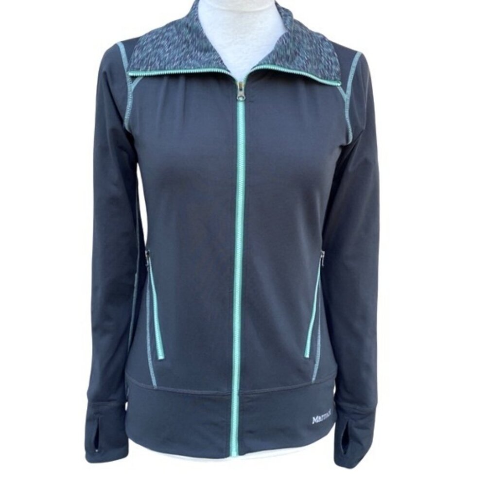 Marmot fitted gray stretchy full zip warm up activewear jacket. Women's size XS
